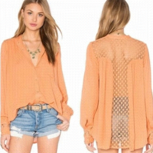 FREE People-The Perfect Lace Back Button Down Peach (Size:Small)